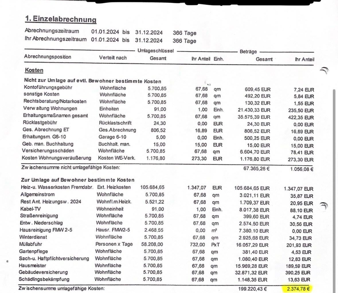 Needed help with my nebenkostenabrechnung