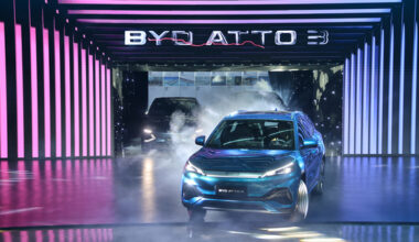 BYD's Atto 3, the first passenger EV from the Chinese EV giant, is on stage at its Korean launch event on Jan. 16 in Incheon. [YONHAP]