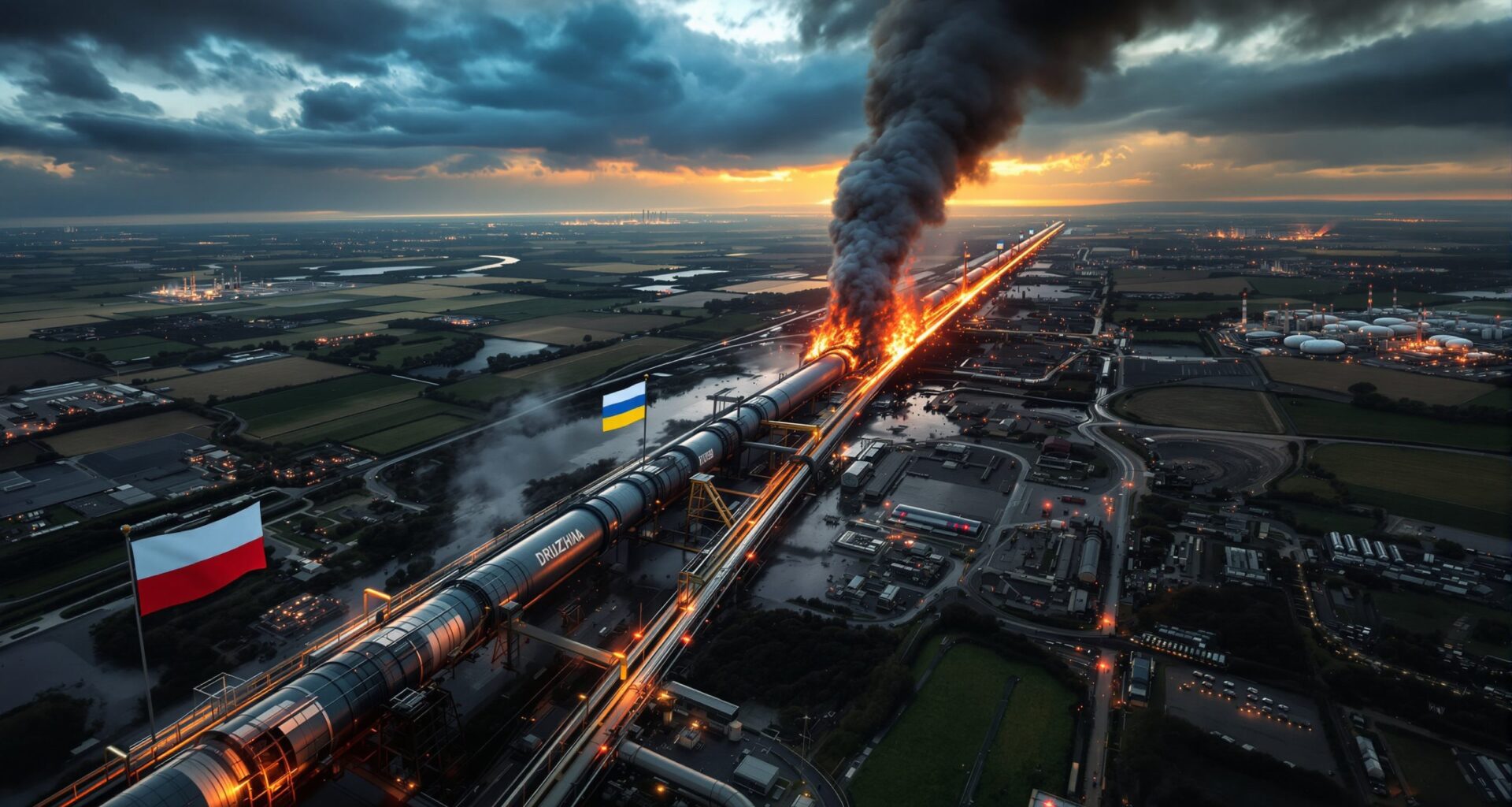 Pipeline fire disrupts oil flow dramatically.