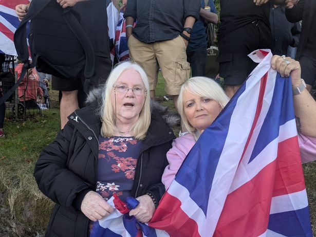 Julie and Anne at protest outside the Cresta Court hotel in Altrincham which is being used to house asylum seekers