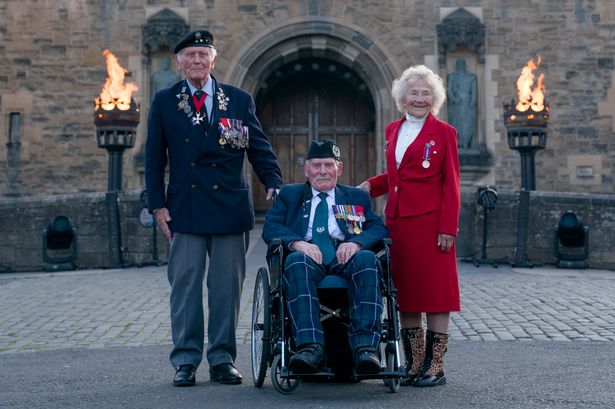 Second World War veterans (left to right) Eugeniusz Niedzielski, 101, Don Turrell, 100, and Dorothea Barron, 100, attend the Royal Edinburgh Military Tattoo at Edinburgh Castle during their trip to Scotland organised by the Taxi Charity for Military Veterans. 