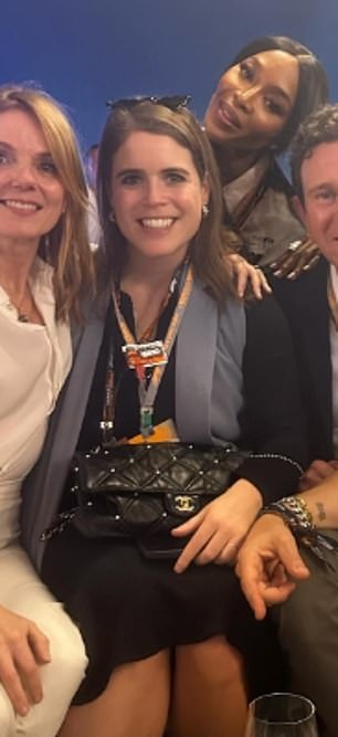 A favourite bag of Eugenie's is Chanel's black Quilted Flap Bag in lambskin, embellished with pearls - a staple she's turned to for various occasions, including the Abu Dhabi Grand Prix