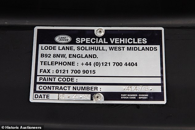The Land Rover Special Vehicle Operations (SVO) plaque fixed to the car shows it was signed off on 25 April 2006 at its Lodge Lane site in Solihull in the West Midlands