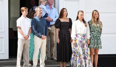 Queen Mary of Denmark put on a radiant display on Friday as she stepped out with her husband King Frederik X and their children to attend the traditional Changing of the Guard ceremony at Gråsten Palace