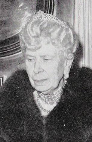 Queen Mary is pictured wearing the tiara which Meghan wore on her wedding day