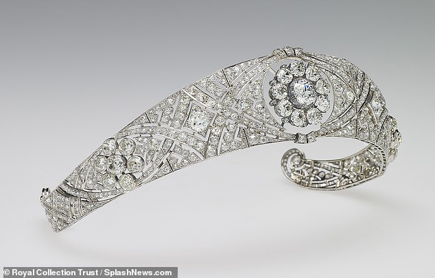 The diamond Queen Mary bandeau which has an estimated value of £2million is pictured