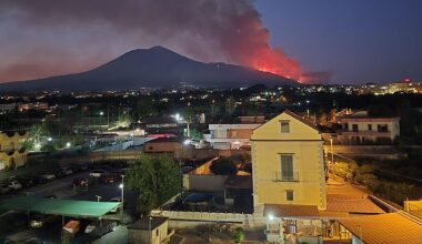Wildfires have hit Mount Vesuvius as deadly blazes sweep through Europe amid a scorching heatwave. Pictured: A large fire on the slopes of Mount Vesuvius near Naples, Italy, 08 August 2025