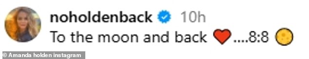 Alongside the Instagram post, Amanda, who shares daughters Lexi, 19, and Hollie, 13, with her husband, shared the sweet caption: 'To the moon and back¿.8:8', with a heart and moon emoji attached.