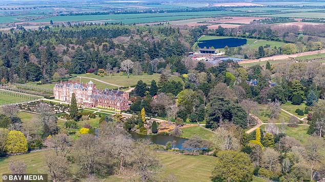 Pictured: The completed solar farm (top right) on the Sandringham Estate earlier this year