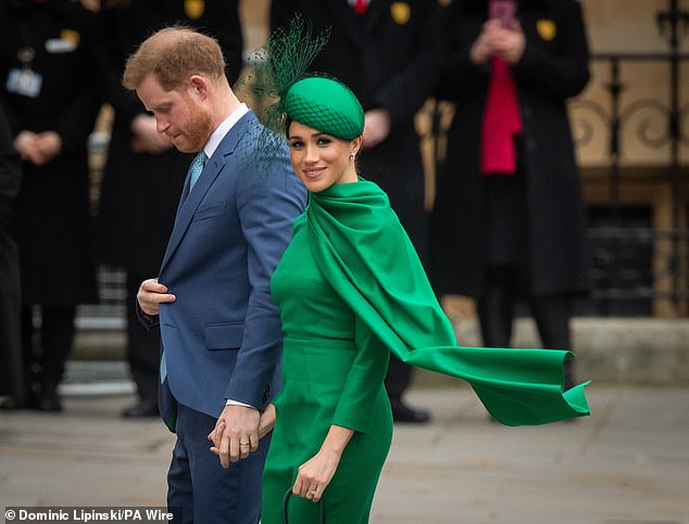 Prince Harry and Meghan Markle had a world of possibilities at their feet in 2020 when they made the surprise move to 'step back' as senior royals and relocate abroad. They're pictured here in March 2020 during a brief return to the UK to attend the Commonwealth Service at Westminster Abbey