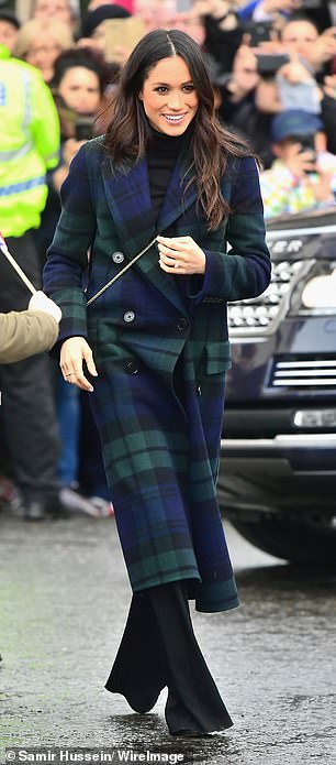 Meghan has also embraced Burberry's iconic checks, choosing a double-breasted tartan coat for a visit to Edinburgh Castle
