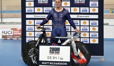 Matthew Richardson of Great Britain breaks the world record in the 200-meter sprint with a time of 8.941 seconds during track cycling world record attempts in Konya, Turkiye