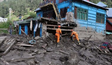 Flash floods across northern Pakistan and India-controlled Kashmir have killed at least 344 people in the past 48 hours, local authorities said on Saturday. Pictured: National Disaster Response Force (NDRF) members search for missing people in the cloudburst-hit village of Chisoti