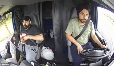 Harjinder Singh, pictured, right, killed three people after performing an illegal U-turn on Florida's Turnpike near Fort Pierce on August 12. It has now emerged that he was earmarked for fast-track deportation after being caught crossing into California in 2018 - only to avoid being flown home to India after expressing 'fear'
