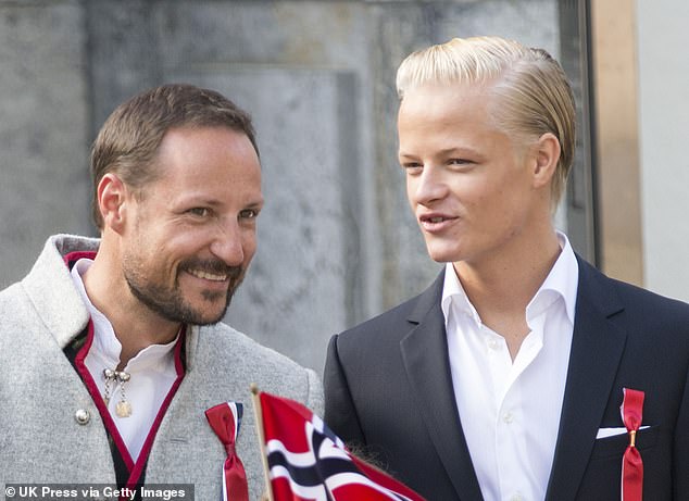 Next in line to the throne Crown Prince Haakon of Norway and his stepson Marius Høiby are pictured together in Oslo, Norway, on May 17, 2014