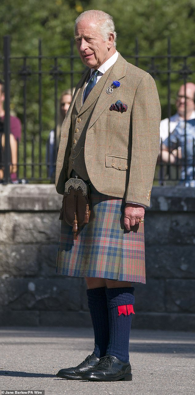 King Charles inspects the Balaklava Company, 5th Battalion, The Royal Regiment of Scotland at the gates of Balmoral as he takes up summer residence at the castle