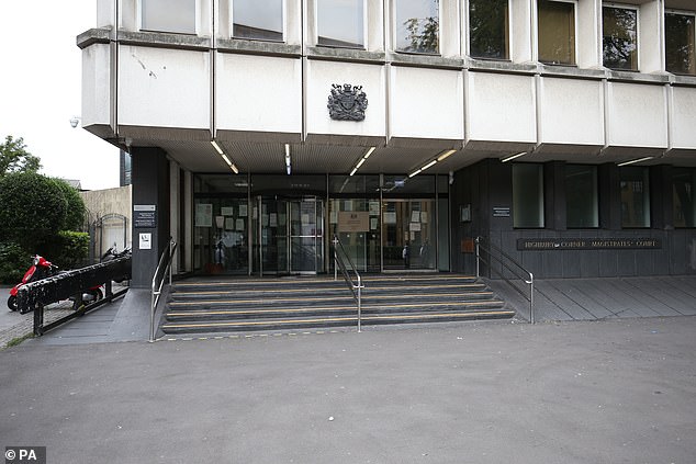 He appeared at Highbury Magistrates' Court (pictured) wearing a grey prison tracksuit and flanked by three prison guards