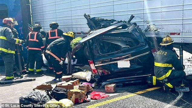 Singh, a native of India, is accused of causing the fatal crash in Fort Pierce after he made an illegal U¿turn in an unauthorized area of the Florida Turnpike. Pictured: The aftermath of the crash