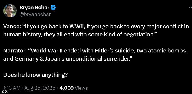 Vance was ruthlessly mocked for the incorrect statement on X