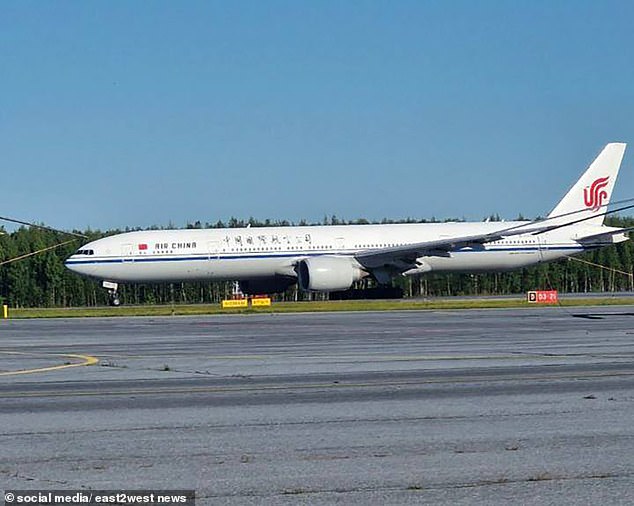 The Boeing 777-39L(ER( taxiing after making the emergency landing at a remote Russian airport