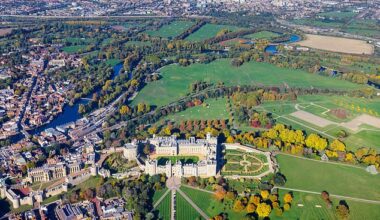 Windsor Castle's rosebush-lined East Terrace Garden (pictured, right of the castle) was designed to be enjoyed by royals, and was out of bounds for commoners