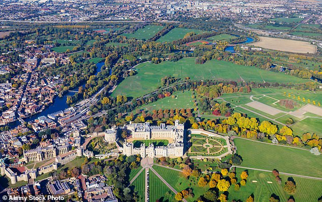 Windsor Castle's rosebush-lined East Terrace Garden (pictured, right of the castle) was designed to be enjoyed by royals, and was out of bounds for commoners