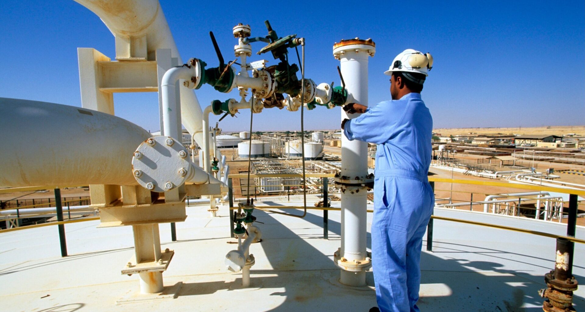 An oil storage facility in Oman. The country produces around one million barrels of crude oil per day