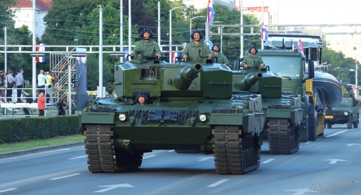 The Leopard 2A4HRV tanks at a parade in Zagreb on July 31, 2025 / Photo credit: X/Ronkainen