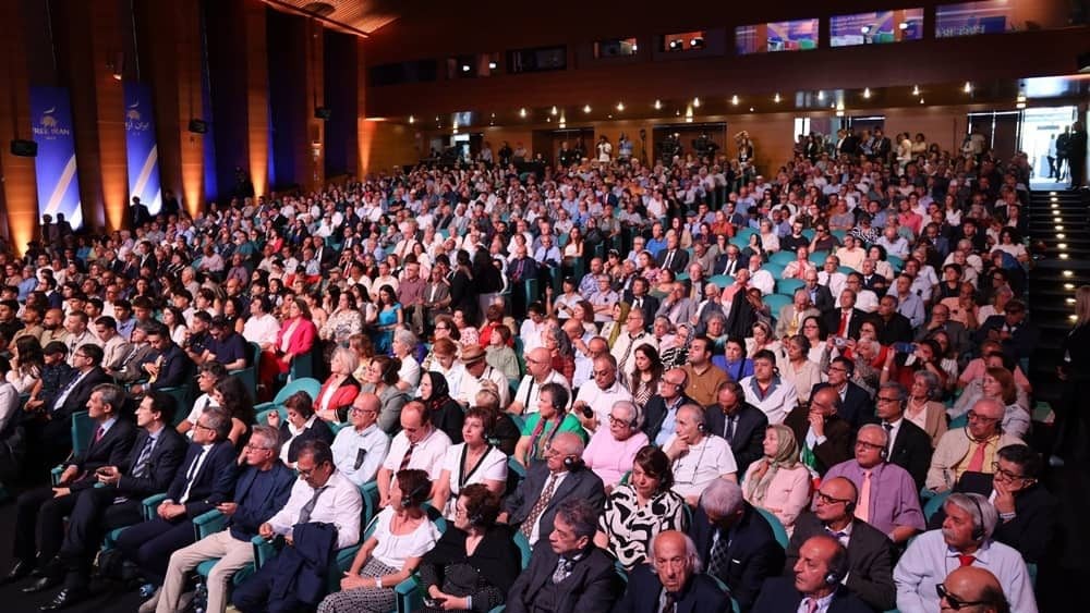Supporters of the Iranian Resistance gather for the NCRI conference in Rome, Italy, on July 31, 2025, calling for a free and democratic Iran