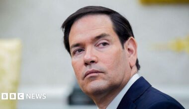 A close up of Marco Rubio, US secretary of state, during a meeting with US President Donald Trump, and Ferdinand Marcos Jr., Philippines' president (not pictured)
