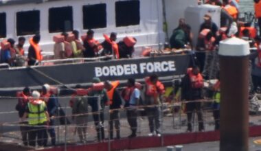 Migrants are brought in to the Border Force compound in Dover, Kent, Pic: PA
