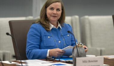 FILE - Michelle Bowman, Vice Chair for Supervision of the Federal Reserve Board of Governors, takes...