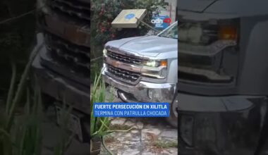 Camioneta huye en Xilitla y deja patrulla dañada en su intento por detenerla