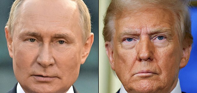 (FILES) (COMBO) This combination of file photographs created on August 8, 2025 shows Russian President Vladimir Putin (L) giving a speech during an event to mark the 1160th anniversary of Russia's statehood in Veliky Novgorod on September 21, 2022, and US President-elect Donald Trump looking on during a meeting with France's President at the Elysee Palace in Paris, on December 7, 2024. Trump announced on August 8, 2025 that he would meet Putin in Alaska on August 15, as the Republican billionaire hopes to help mediate an end to the war in Ukraine. (Photo by Ilya PITALEV and Sarah Meyssonnier / various sources / AFP) (Photo by ILYA PITALEV,SARAH MEYSSONNIER/SPUTNIK/POOL/AFP via Getty Images)
