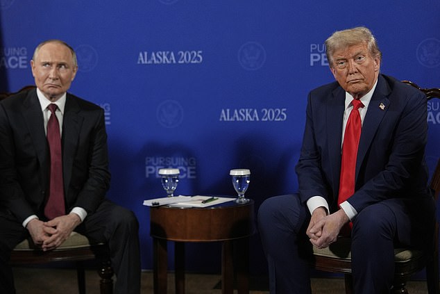 President Donald Trump meets with Russia's President Vladimir Putin Friday, Aug. 15, 2025, at Joint Base Elmendorf-Richardson, Alaska. (AP Photo/Julia Demaree Nikhinson)