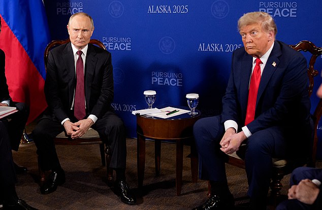 ANCHORAGE, ALASKA - AUGUST 15: U.S. President Donald Trump (R) and Russian President Vladimir Putin (L) hold a meeting at Joint Base Elmendorf-Richardson on August 15, 2025 in Anchorage, Alaska. The two leaders are meeting for peace talks aimed at ending the war in Ukraine. (Photo by Andrew Harnik/Getty Images)