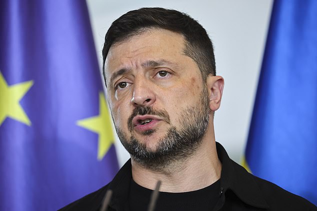 BERLIN, GERMANY - AUGUST 13: Ukrainian President Volodymyr Zelensky speaks during a joint press conference with German Chancellor Friedrich Merz (not pictured) at the Chancellery following a virtual meeting hosted by Merz between European leaders and U.S. President Donald Trump on August 13, 2025 in Berlin, Germany. The meeting was meant to clarify the European position prior to talks scheduled for Friday between Trump and Russian President Vladimir Putin in Alaska on reaching an end to the Russian war in Ukraine. (Photo by Omer Messinger/Getty Images)
