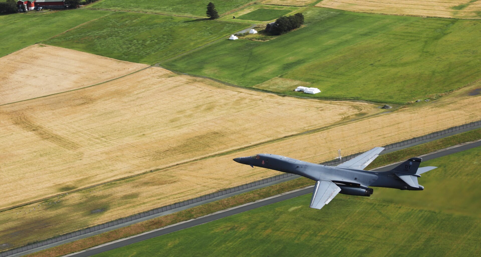 A B-1B Lancer Strategic Bomber takes flight in support of a Bomber Task Force Europe mission at Ørland Air Base, Norway, August 21, 2025.