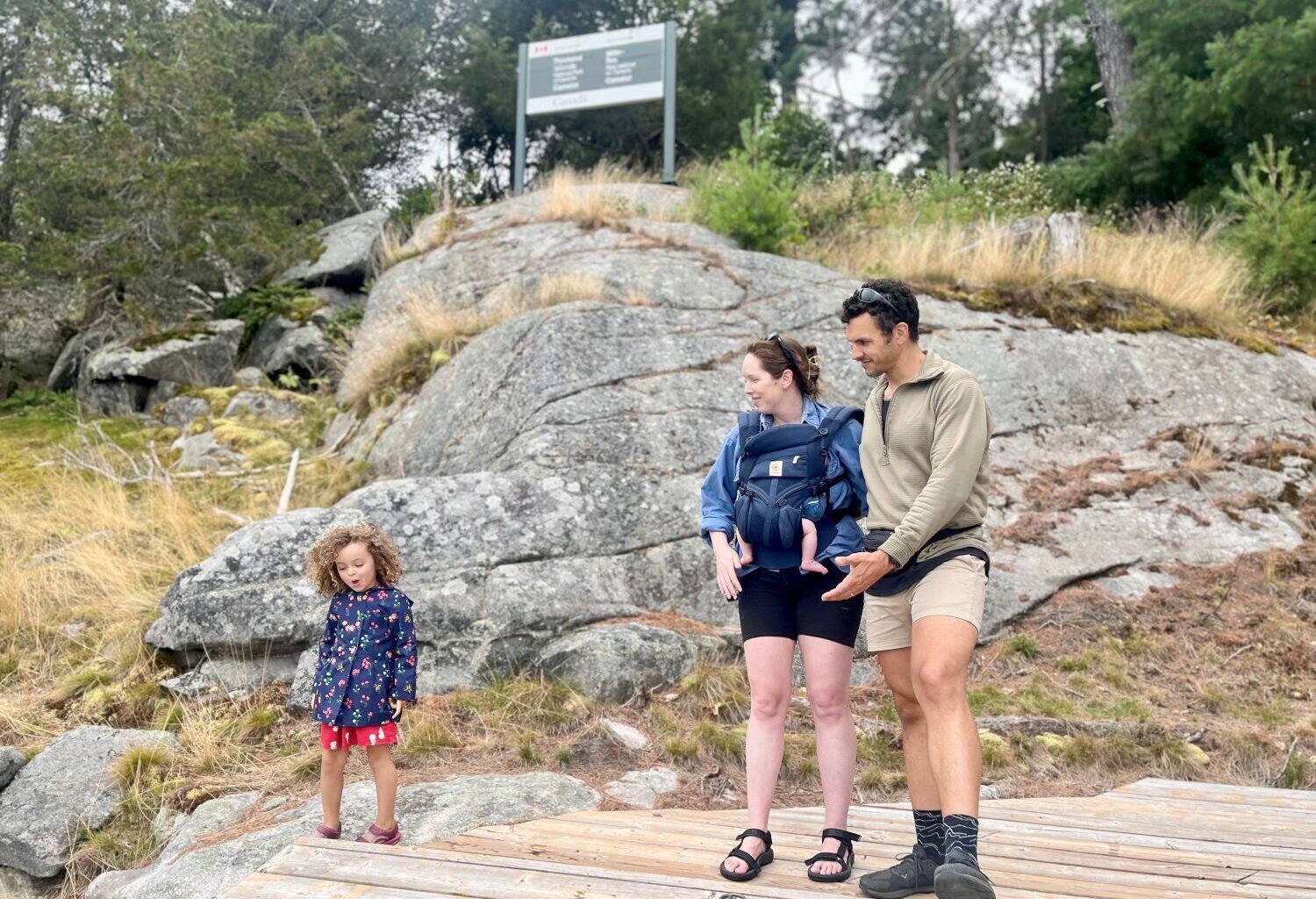Ada and her parents on Camelot Island in Canada