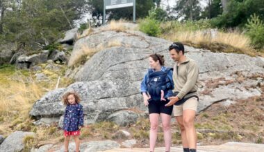 Ada and her parents on Camelot Island in Canada