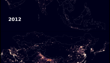 [OC] Night-time light in Asia, 2012 vs 2024 comparison