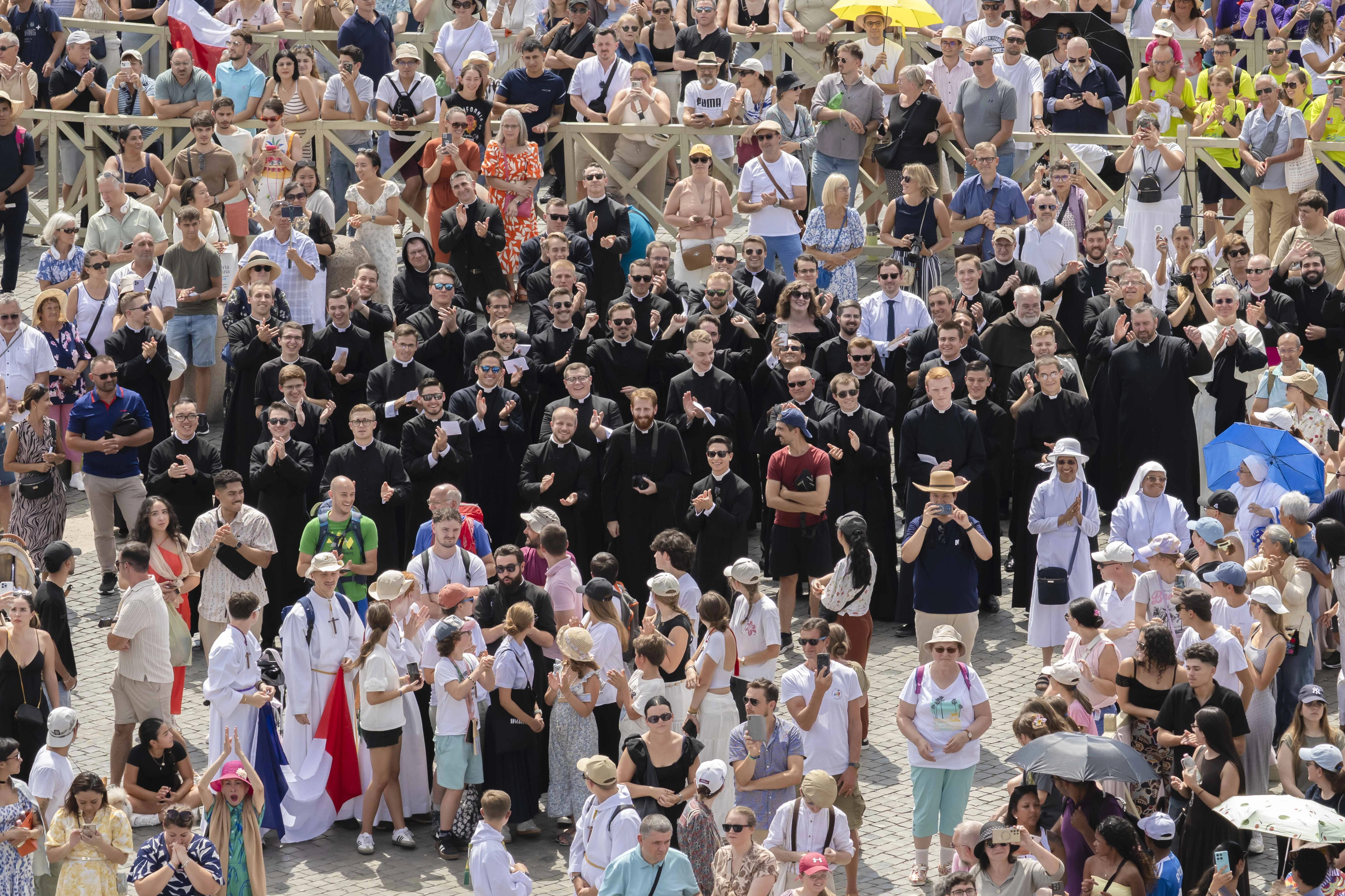 Among those attending Pope Leo XIV’s Angelus address on Aug. 24, 2025, were U.S. seminarians from the Pontifical North American College in Rome. Credit: Vatican Media