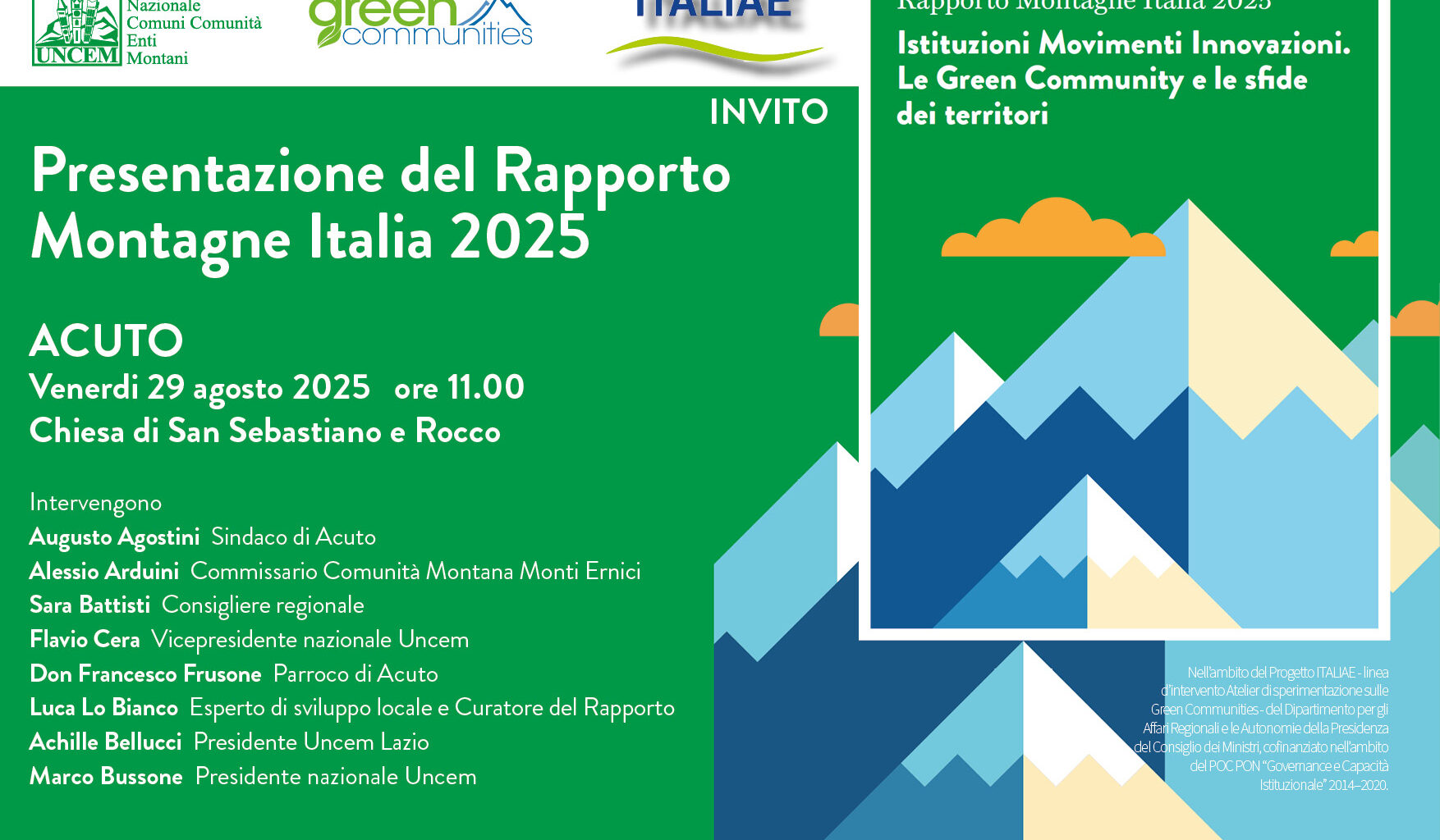 AD ACUTO, UNCEM PRESENTA IL RAPPORTO MONTAGNE ITALIA. APPUNTAMENTO VENERDI MATTINA