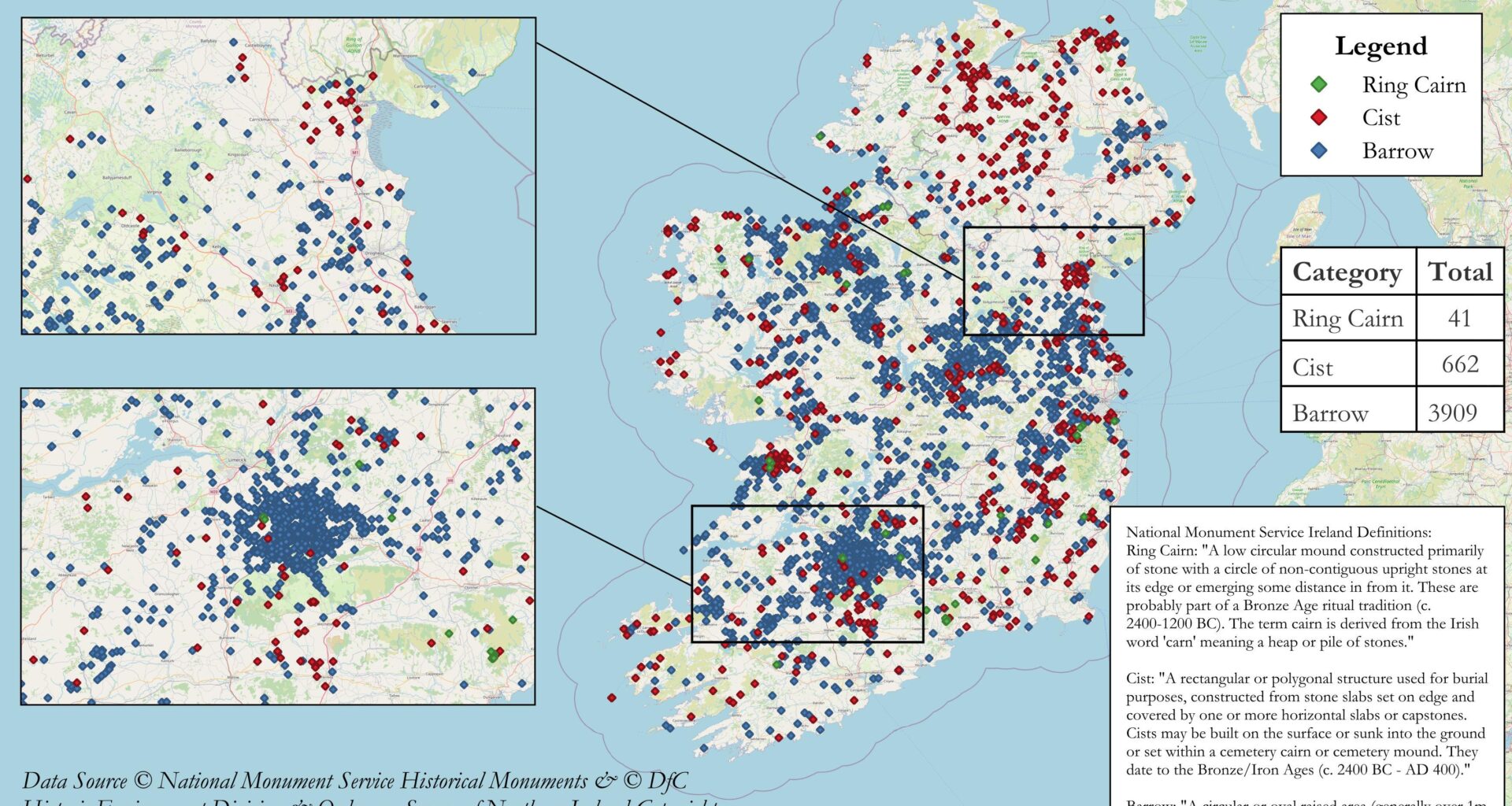 [OC] Distribution of Prehistoric Burial Sites In Ireland