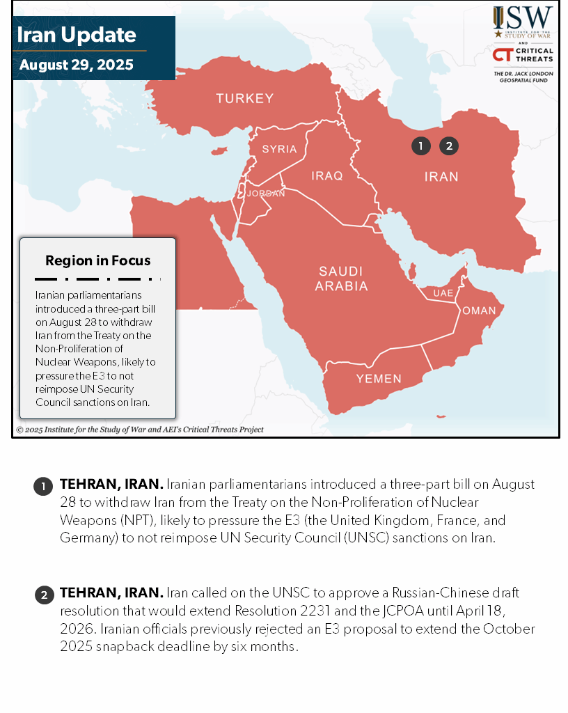 Iran Update, August 29, 2025