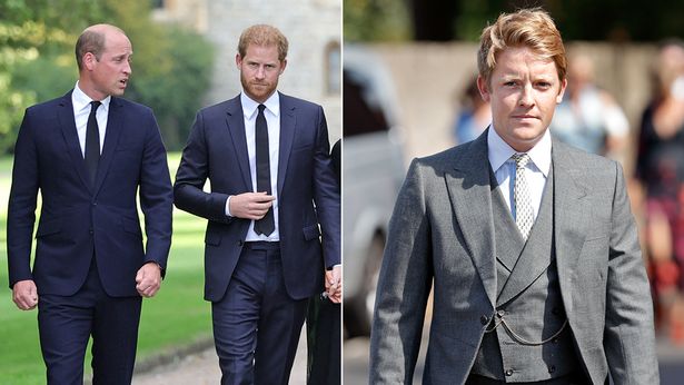 Prince William and Prince Harry next to a photo of Hugh Grosvenor