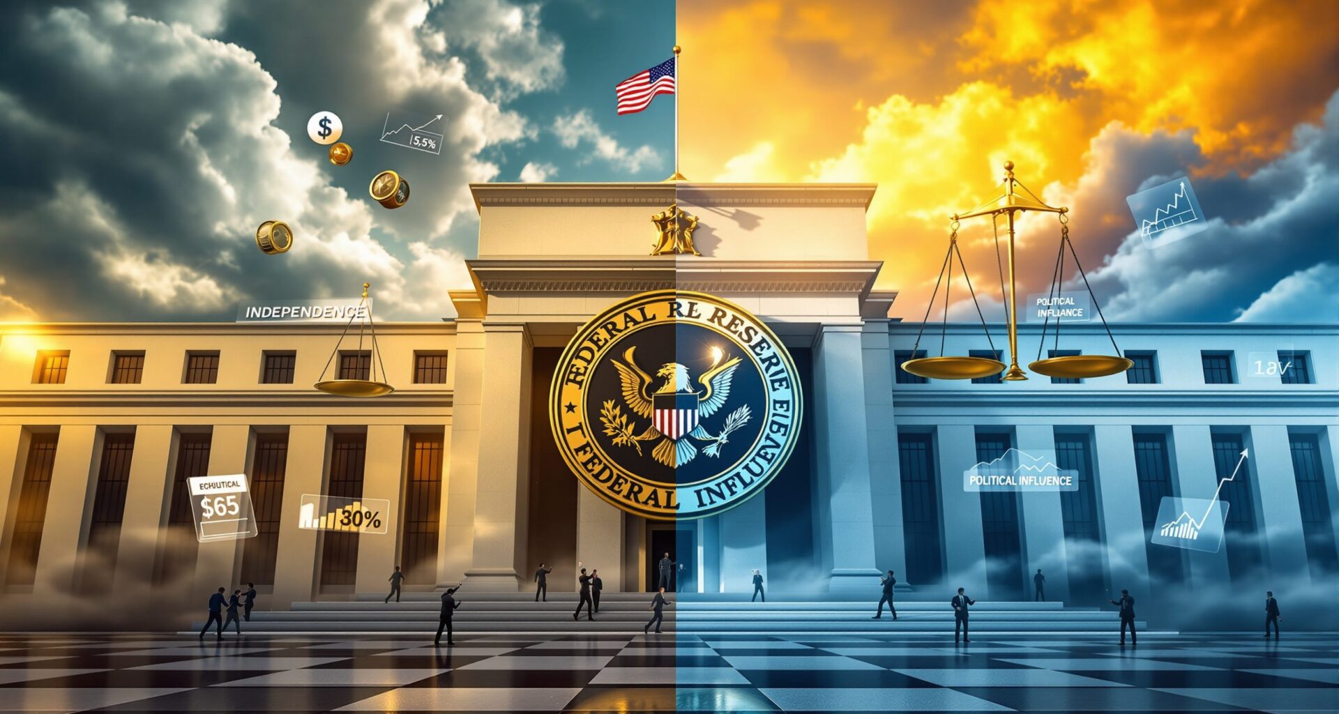 Federal Reserve building, independence versus influence.