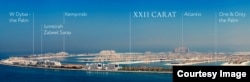 An advertisement shows a representation of part of the Palm Jumeirah area in Dubai.