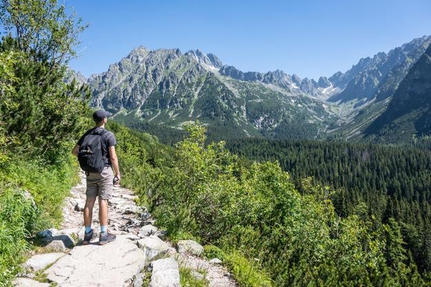 A look into the Mengusovská Dolina valley from the red trail to the Popradské Pleso mountain lake.