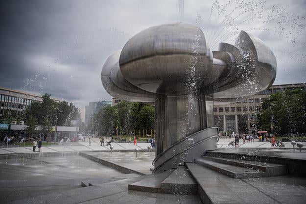 Námestie Slobody square with its iconic Družba fountain.